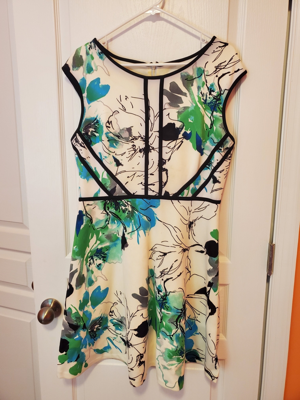 Studio One White Mini Dress with Blue, Green & Black Floral Accents